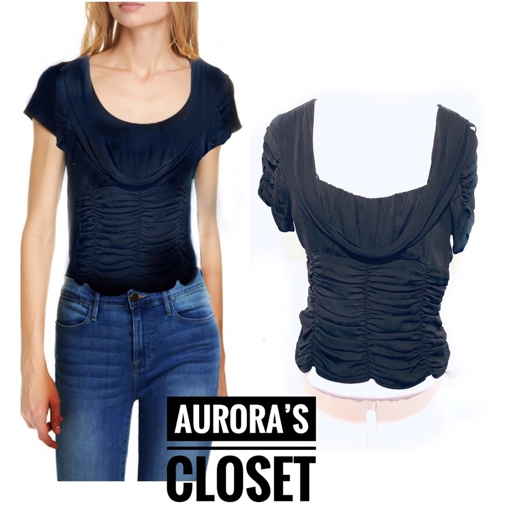 Nanette Lepore 12 Black Silk Top Ruched Tiered
